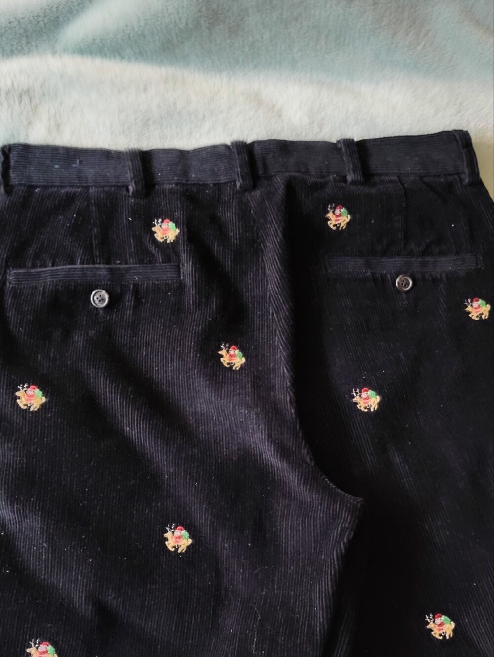 Xmas Black Embroidered Corduroy Men's Pants - Picture 8 of 8